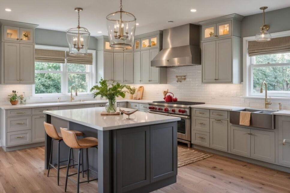 Luxurious modern kitchen with sleek cabinetry and a large central island, showcasing Bayside Builders Group's expertise in high-end Bay Area kitchen renovations.